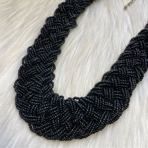 Black seed beaded braided necklace
